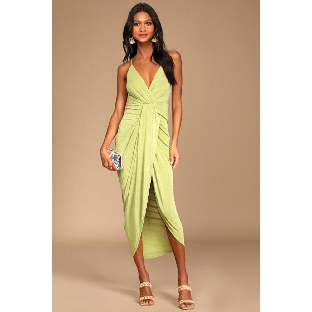 Lulus Dreamy Date Light Green Surplice Midi Dress - Size S